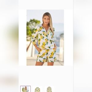 Boston Proper Lemon Print Shirt and Shorts Set